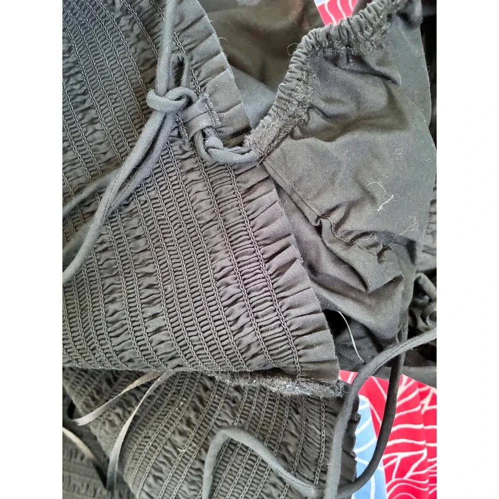 NWT Abercrombie & Fitch‎ Convertible Sleeve Smocked Black Smocked Puff Sleeve L